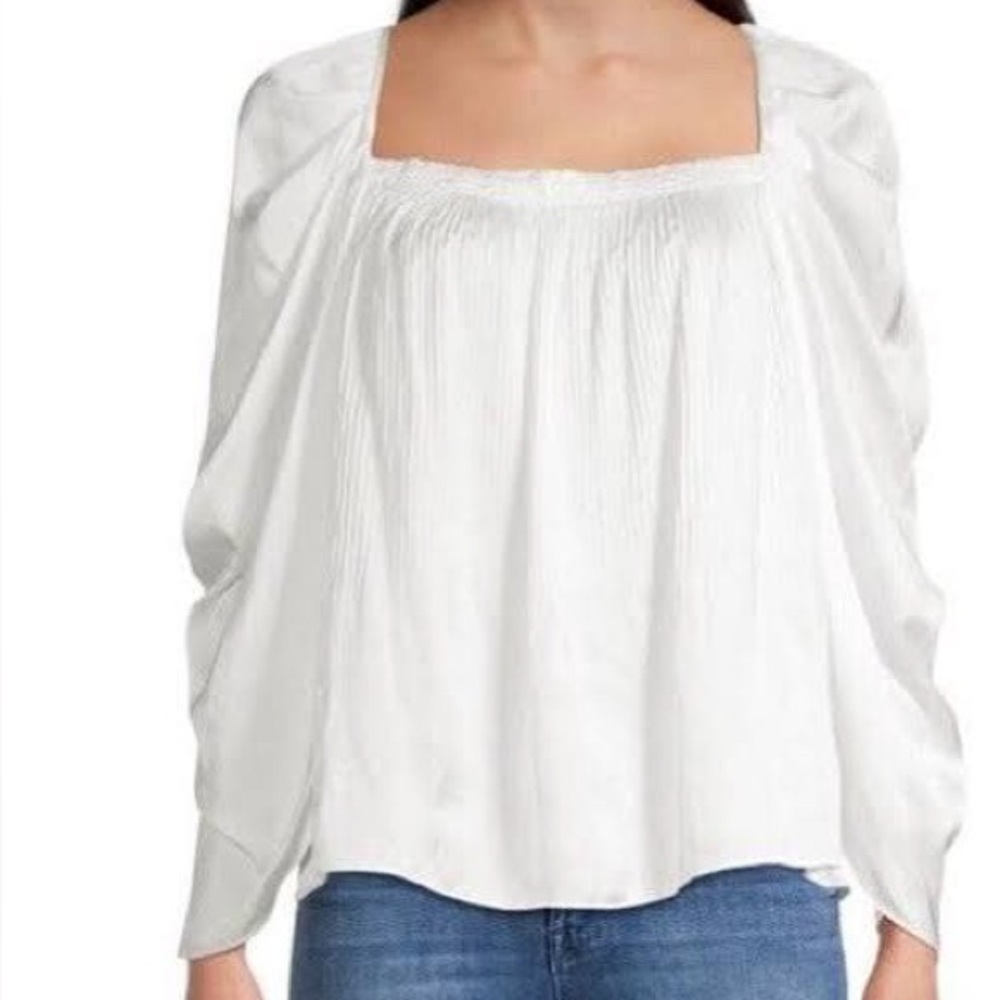 ❤️#53 KOBI HALPERIN Dina Blouse White Pleated Square-Neck MSRP $458 Size XXL New
